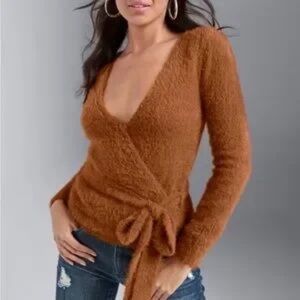 Women's Brown Wrap Sweater